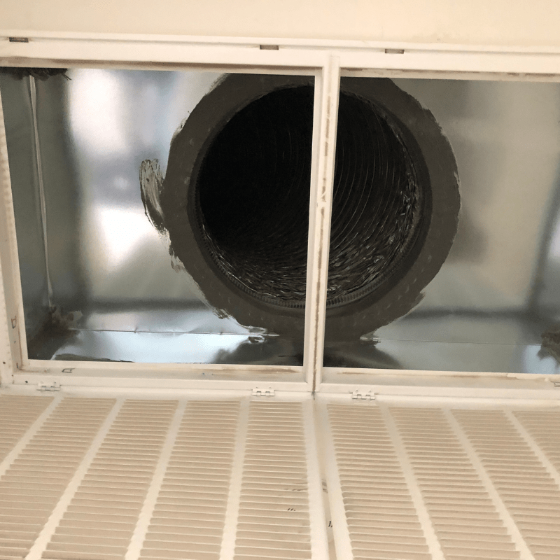 Interior view of residential HVAC duct cleaning inspection